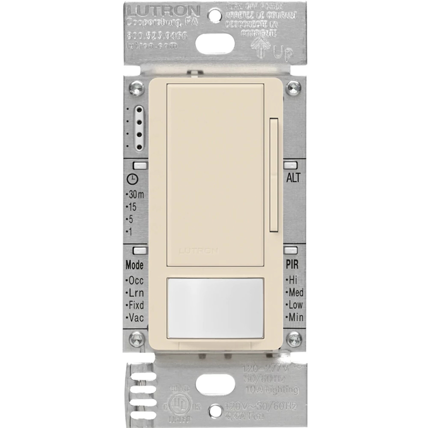 MS-Z101-V-LA Maestro 0-10V Vacancy Sensor Dimmer Switch, 8 Amp, Neutral Optional, 120-277V, 1 Pole/Multi-Location, Light Almond
