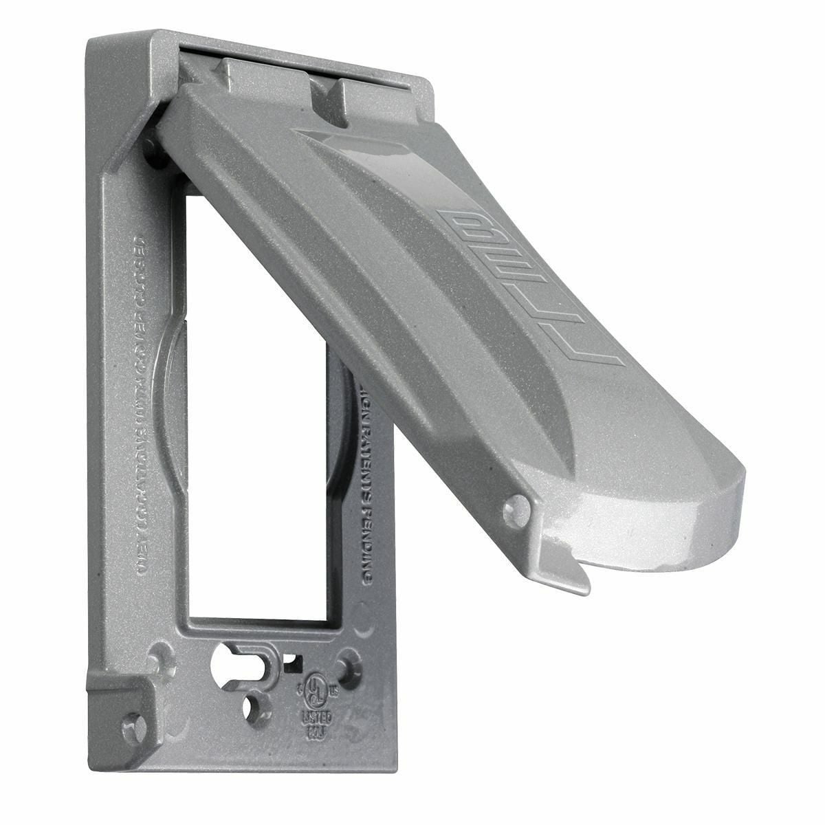 1-Gang 12-in-1 Configuration Weatherproof Duplex Flat Cover; Die-Cast, Grey