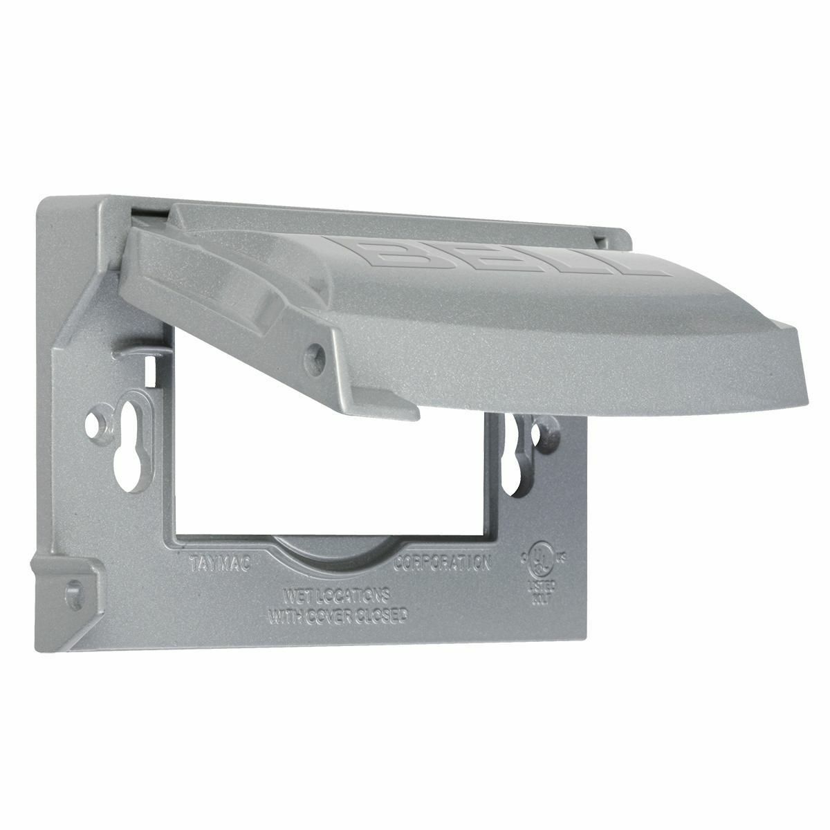 1-Gang Flat Weatherproof Single Outlet Cover; Horizonta/Vertical Mount, Die-Cast Metal, Gray