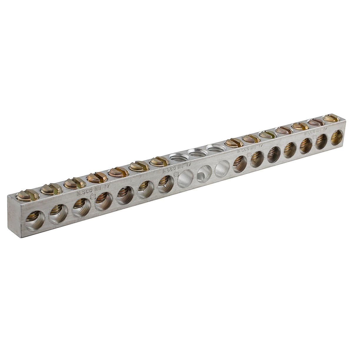 NBAS-012-1-B ClearChoice Type NBAS Dual Rated Neutral Bar, 4.728 in L x 0.312 in W x 0.437 in H, 600 V AC