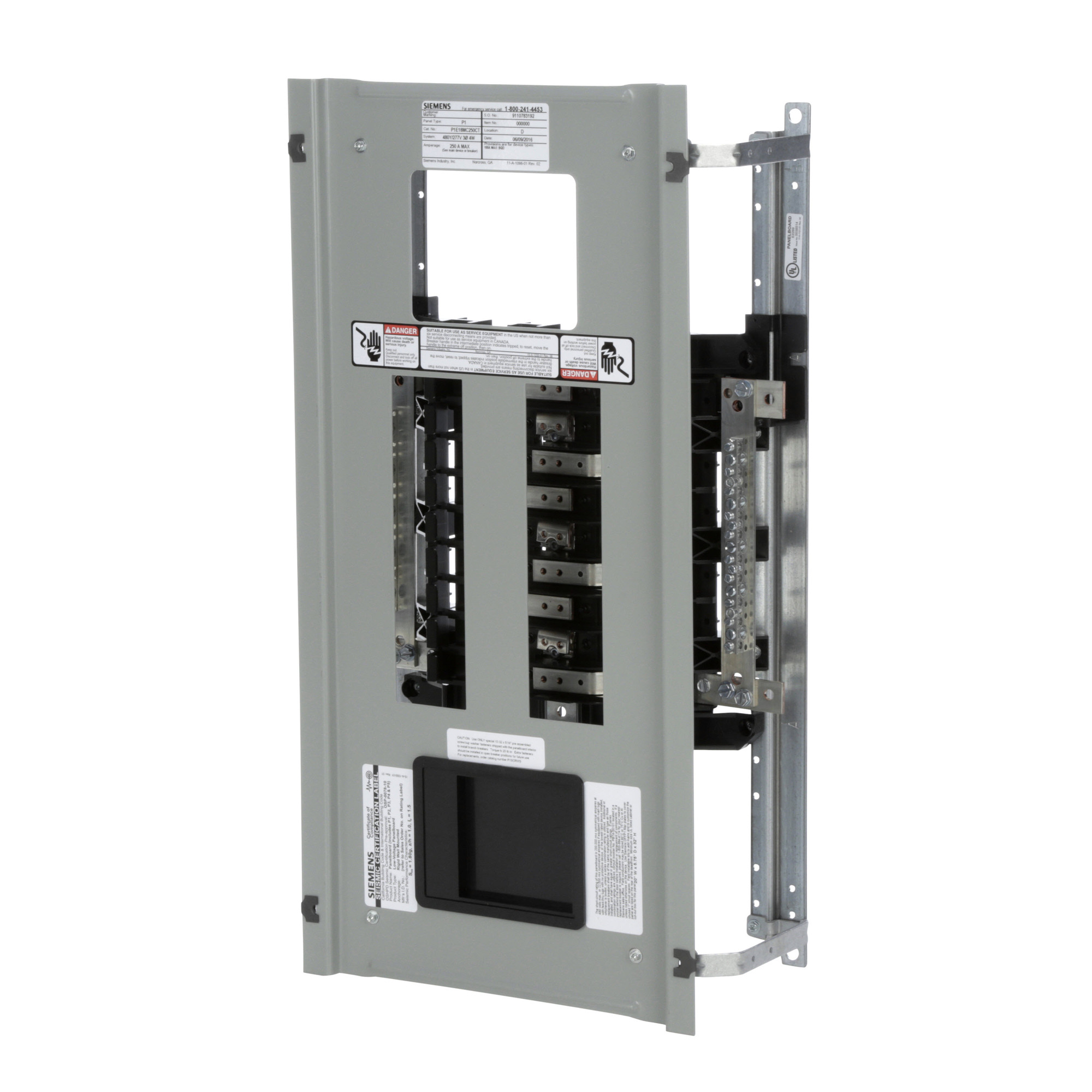 P1E18MC250CT Type P1 Panelboard Interior, 480/277 V AC, 250 A