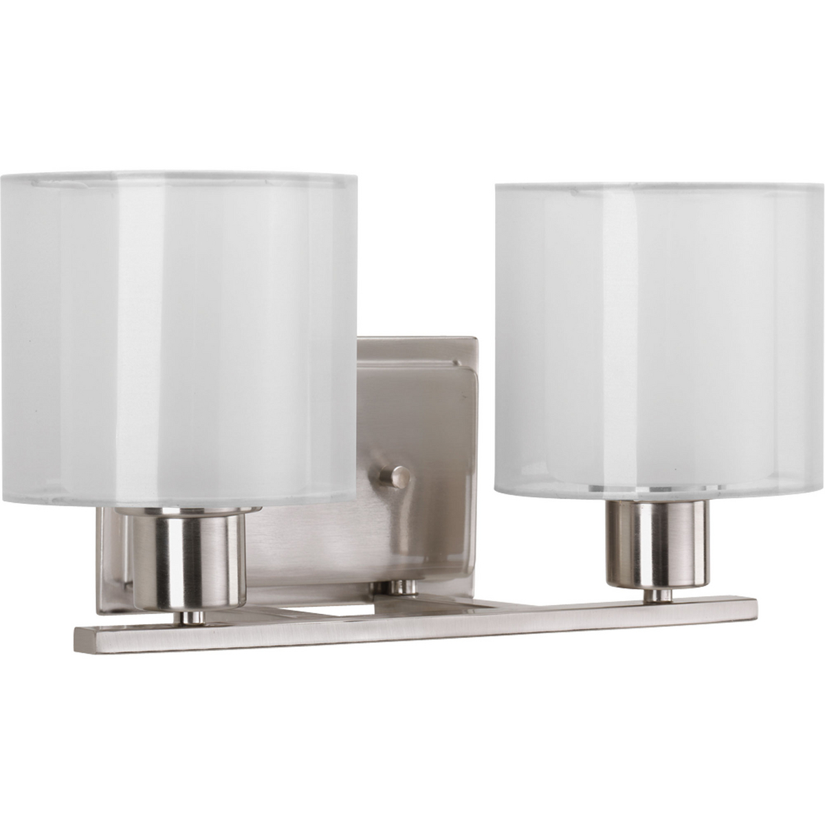 P2078-09 Invite Contemporary/Modern/Soft/Transitional Bath and Vanity Light, (2) A19 Lamp, 120 V AC, Brushed Nickel Plated Housing