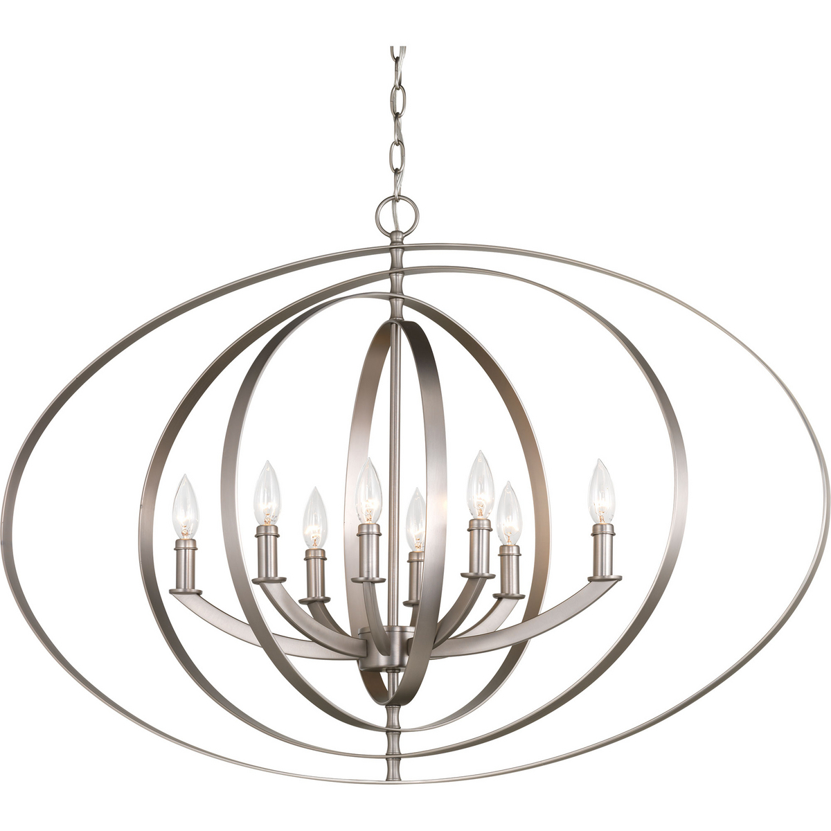 P3791-126 Equinox Classic/Traditional/Coastal/Transitional/Farmhouse Pendant Light, (8) Incandescent Lamp, 120 VAC, Burnished Silver Plated Housing