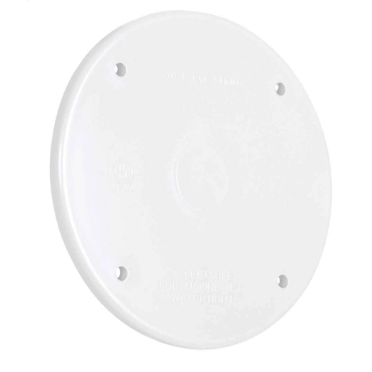 PBC300WH Weatherproof Blank Cover, 4 in Dia, 0.3 in L x 4-1/2 in W x 0.468 in D, Blank/Flat Cover, Polycarbonate