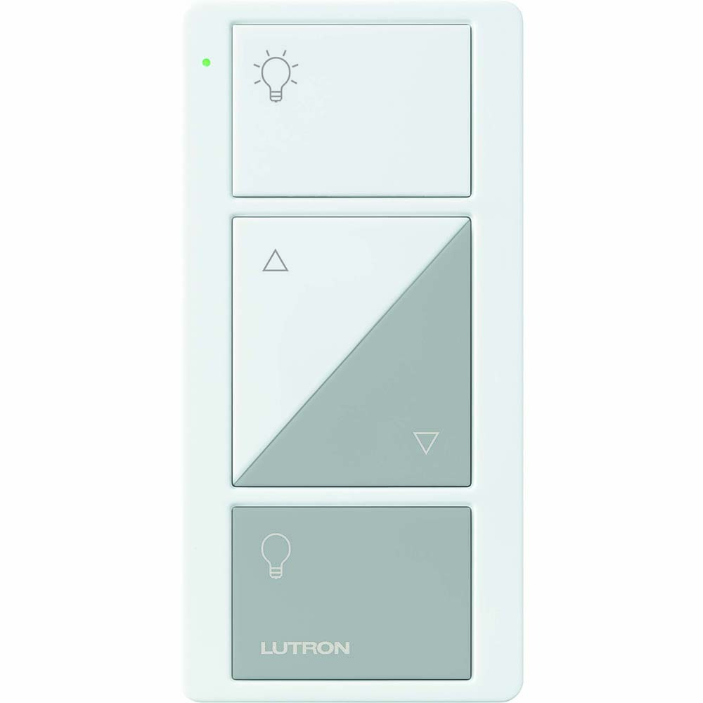PJ2-2BRL-GWG-L01 2-Button Pico Smart Remote with Raise/Lower and Light Icons, White/Gray