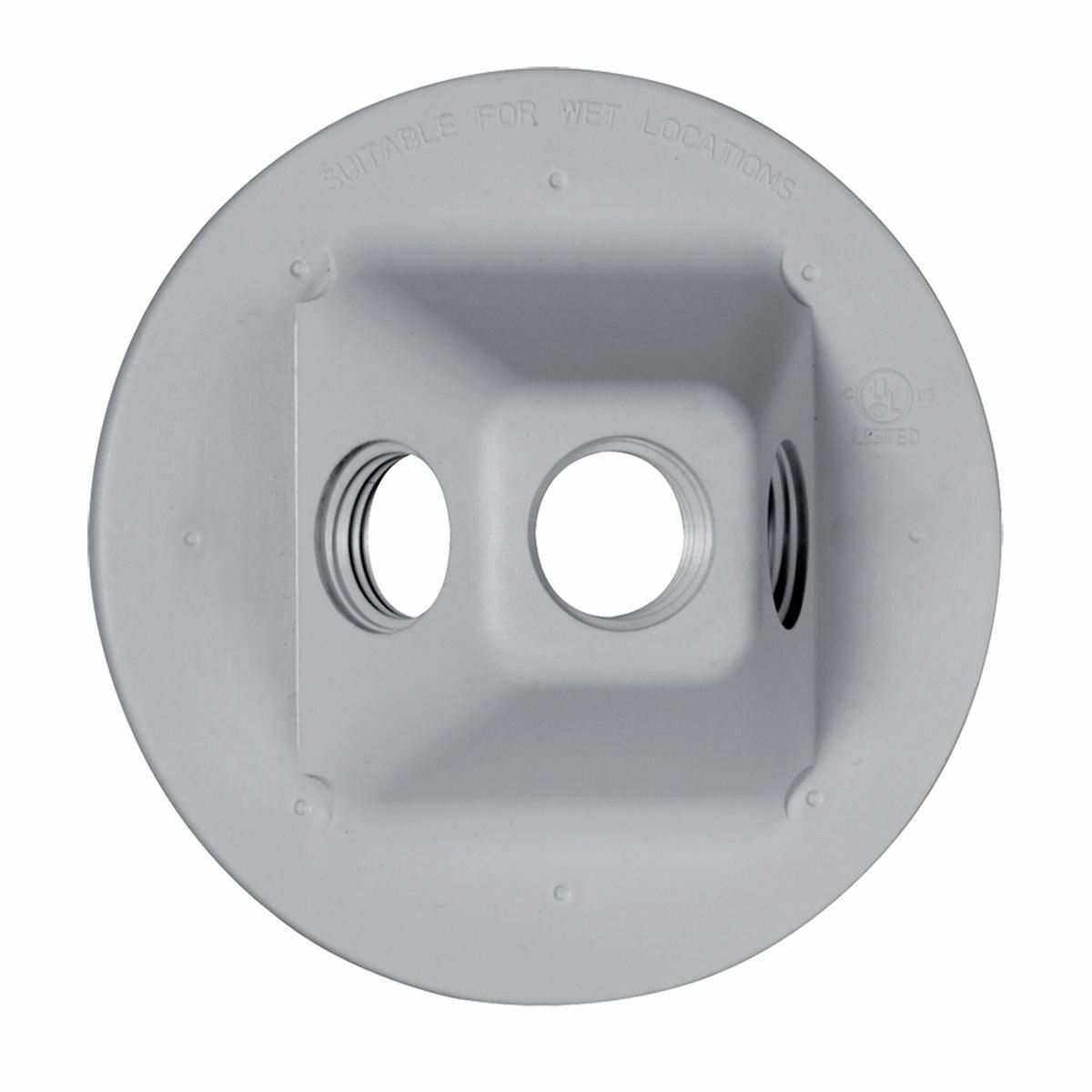 PLV330GY Non-Metallic Round Weatherproof Cluster Cover, For Use With Lampholder, General Outdoor Lighting, (3) 1/2 in Hole, NEMA 3R, Device/Box Mount, Polycarbonate, Gray