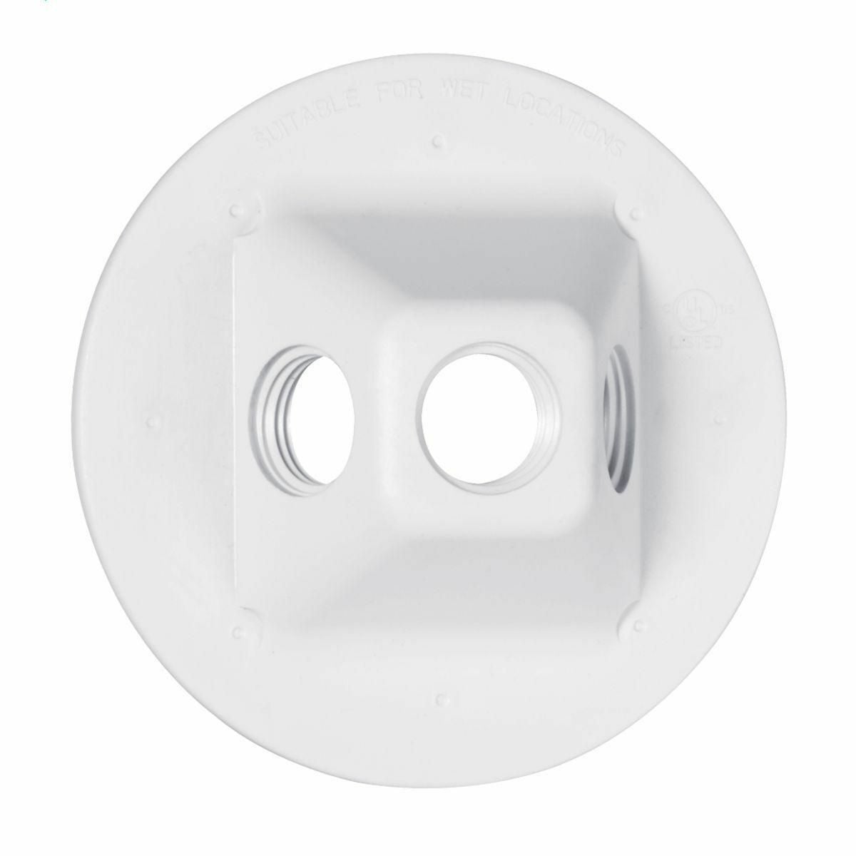 PLV330WH Non-Metallic Round Weatherproof Cluster Cover, For Use With Lampholder, General Outdoor Lighting, (3) 1/2 in Hole, NEMA 3R, Device/Box Mount, Polycarbonate, White