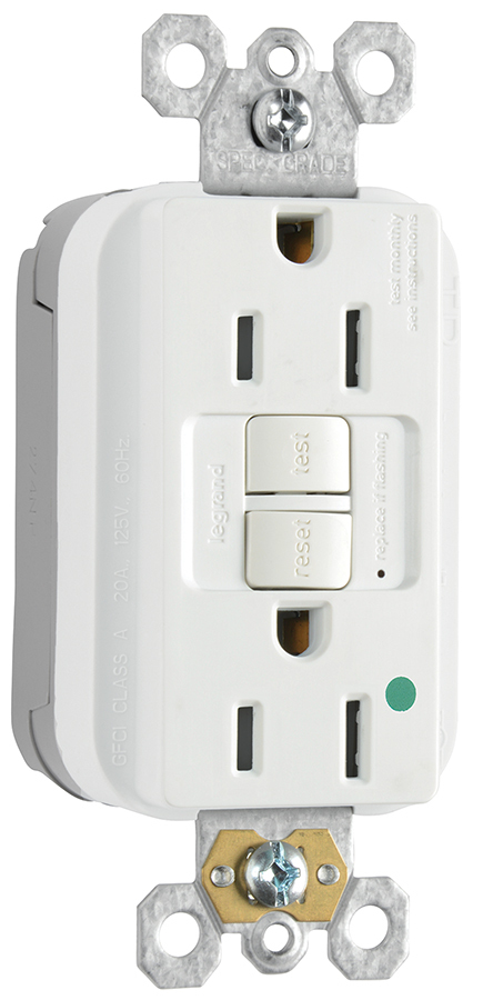 PT1597HGW PlugTail 15 Amp Duplex GFCI Receptacle SafeLock Protection, White