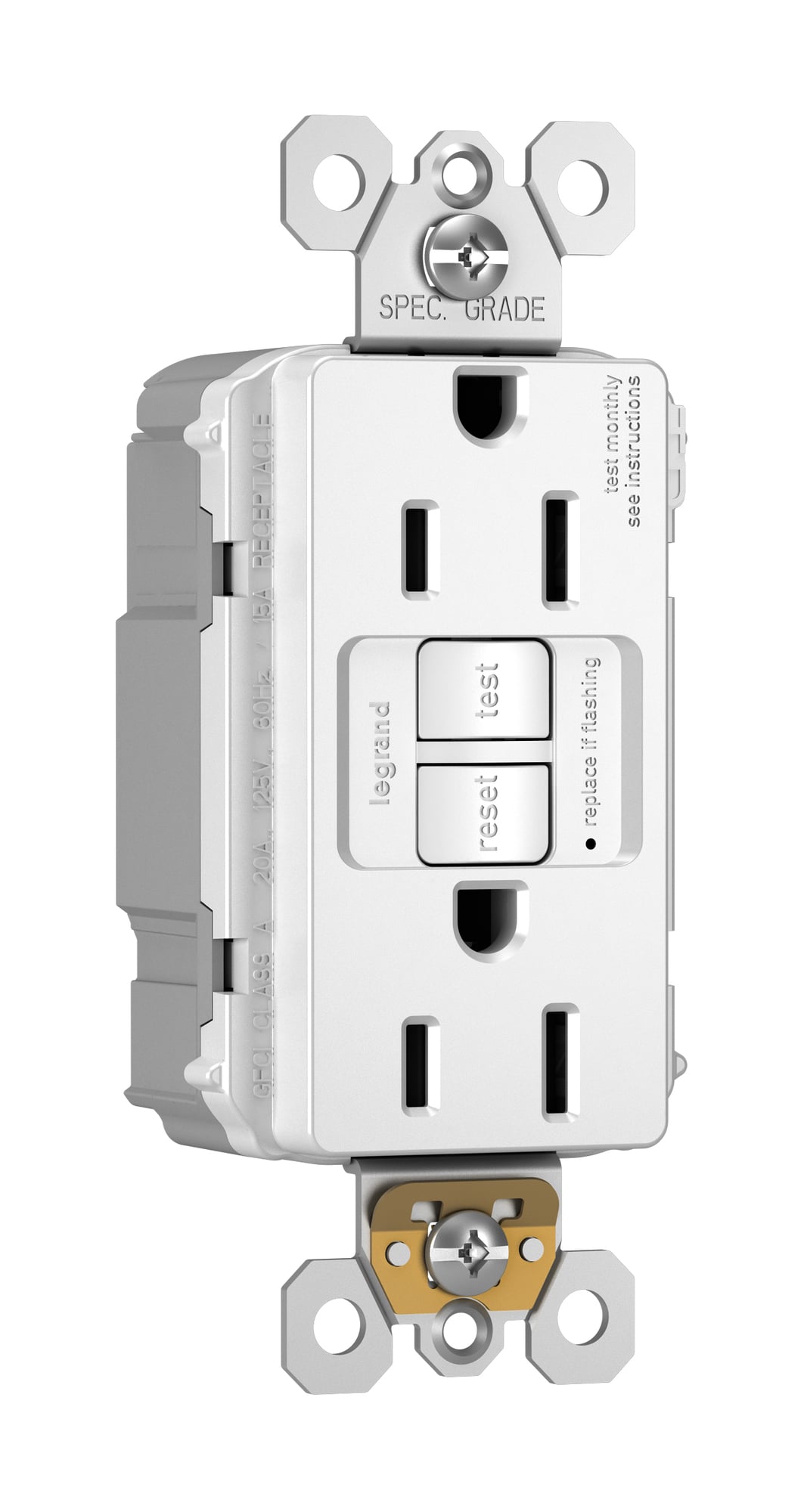 PT1597TRW PlugTail 15 Amp Duplex GFCI Receptacle SafeLock Protection, White