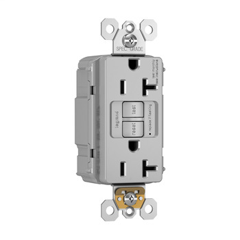 PT2097GRY PlugTail 20 Amp Duplex GFCI Receptacle SafeLock Protection, Gray