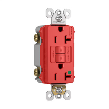 PT2097HGRED PlugTail 20 Amp Duplex GFCI Receptacle SafeLock Protection, Red