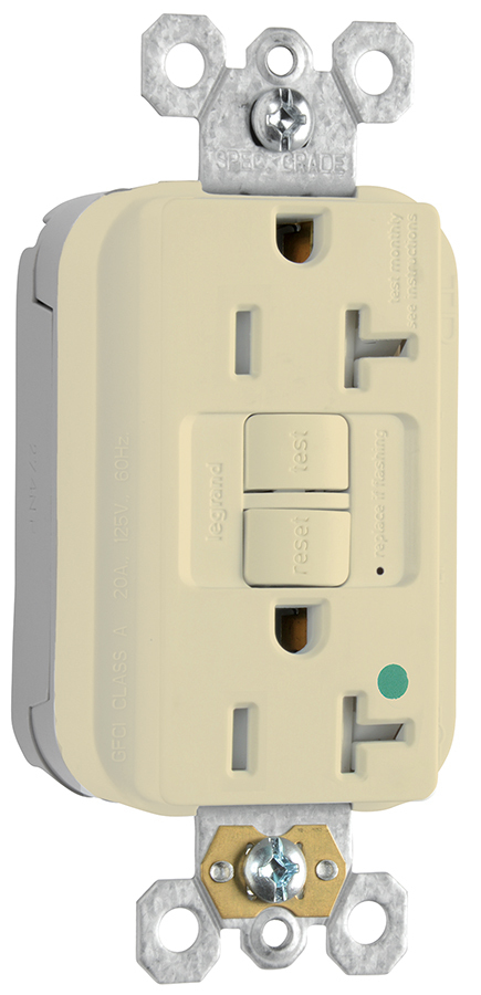 PT2097HGTRI PlugTail 20 Amp Duplex GFCI Receptacle SafeLock Protection, Ivory