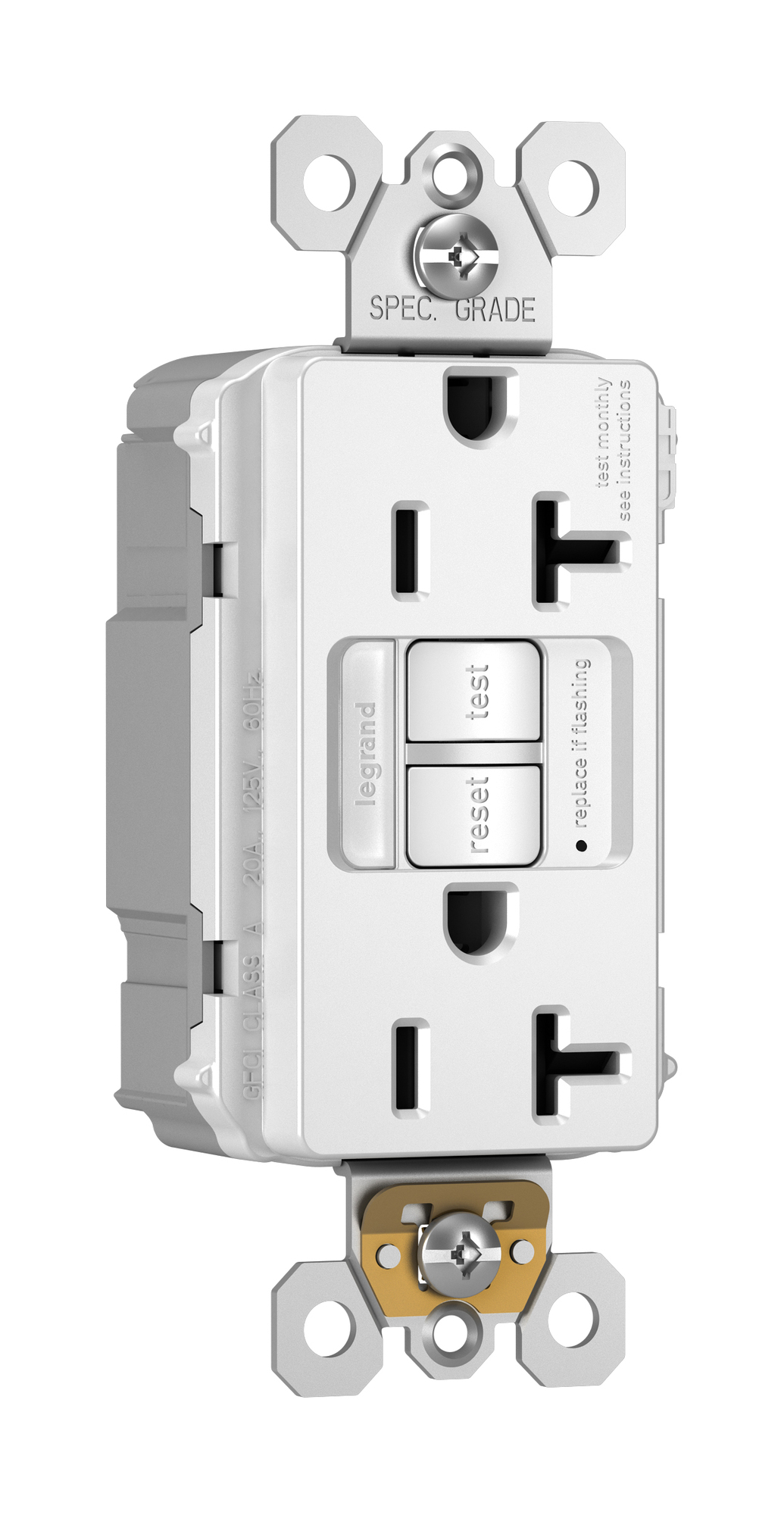 PT2097NTLTRW PlugTail 20 Amp Duplex GFCI Receptacle SafeLock Protection and Night Light, White