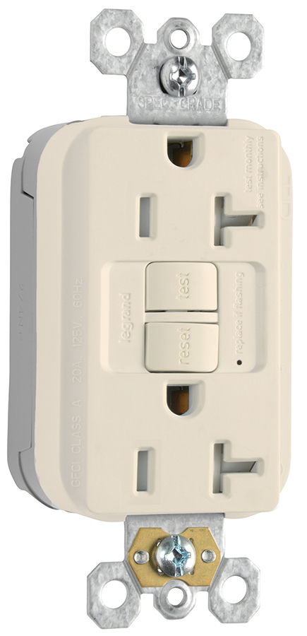 PT2097TRLA PlugTail 20 Amp Duplex GFCI Receptacle SafeLock Protection, Light Almond