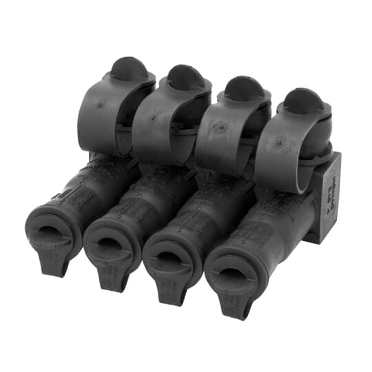 RAB-4-C Homac Flood-Seal RAB 350 Dual Rated High Performance Insulated Multi-Port Lighting Mechanical Connector, Aluminum/Copper/Solid Conductor, 12 AWG to 350 kcmil Run/Main, 6061-T6 Aluminum/Santoprene