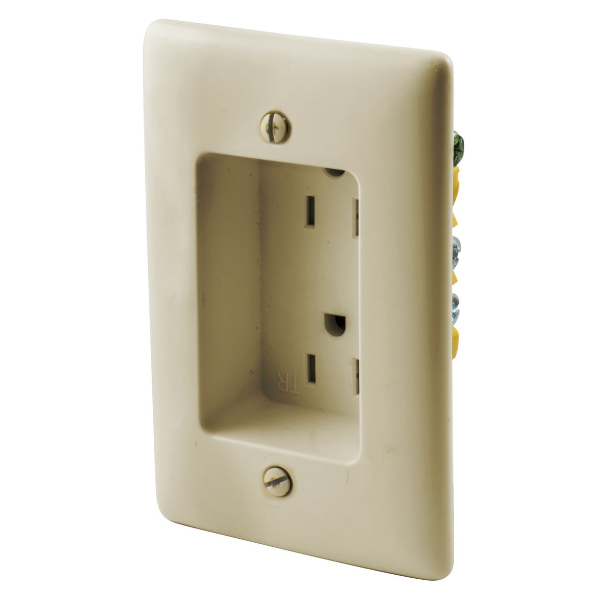 RR1510I 1-Phase 2-Gang Duplex Standard Tamper-Resistant Straight Blade Recessed Receptacle, 125 VAC, 15 A, 2 Poles, 3 Wires, Ivory