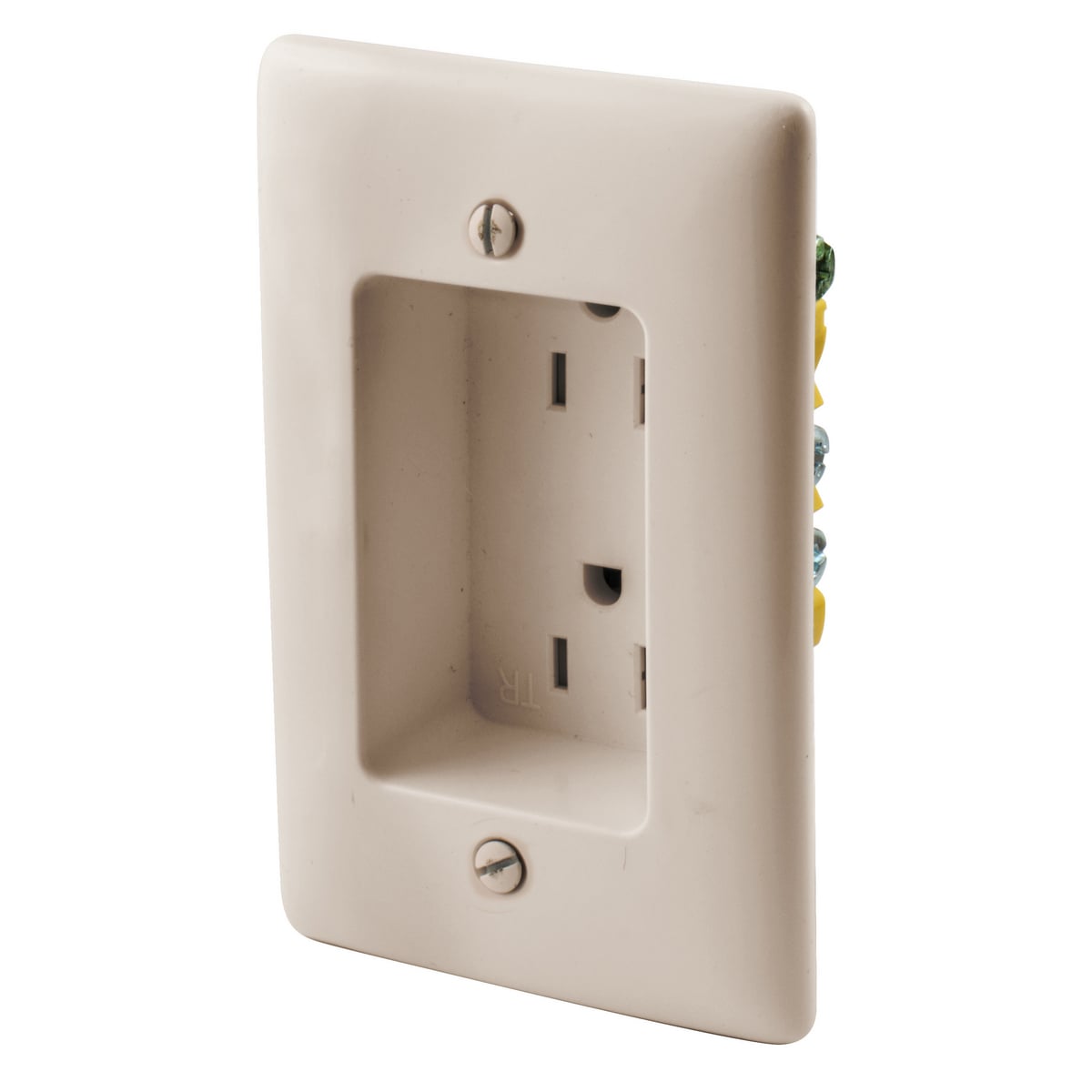 RR1510LA 1-Phase 2-Gang Duplex Standard Tamper Resistant Screw Mount Recessed Receptacle, 125 VAC, 15 A, 2 Poles, 3 Wires, Light Almond