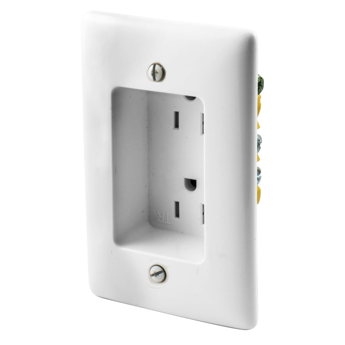 RR1510W 1-Phase 2-Gang Duplex Standard Tamper Resistant Screw Mount Recessed Receptacle, 125 V AC, 15 A, 2 Poles, 3 Wires, White