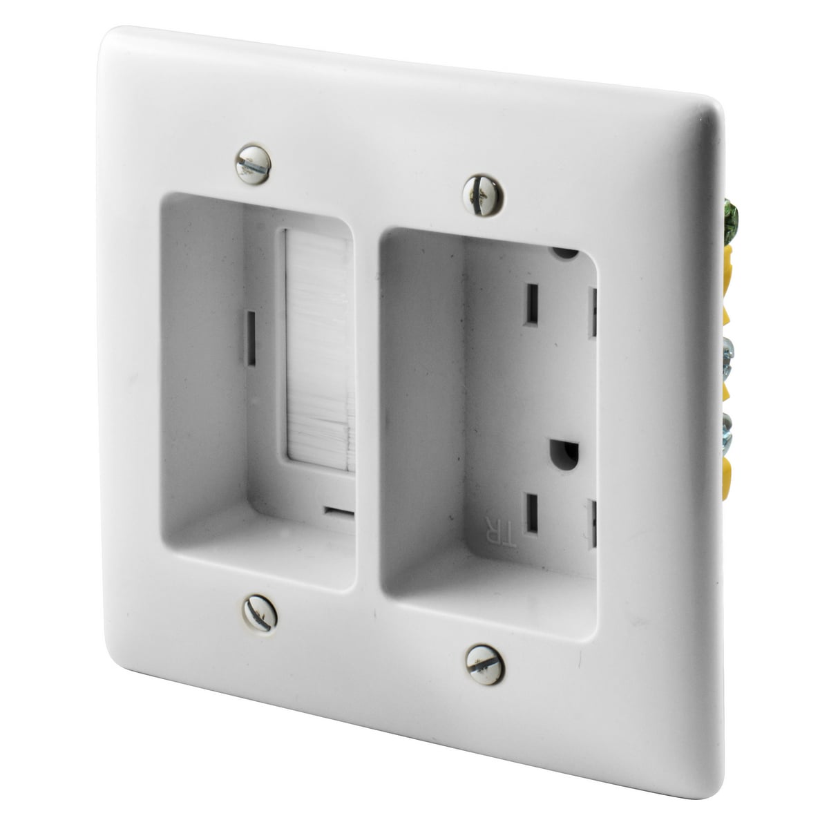 RR1512W 1-Phase 2-Gang Duplex Standard Tamper Resistant Screw Mount Recessed Receptacle, 125 V AC, 15 A, 2 Poles, 3 Wires, White