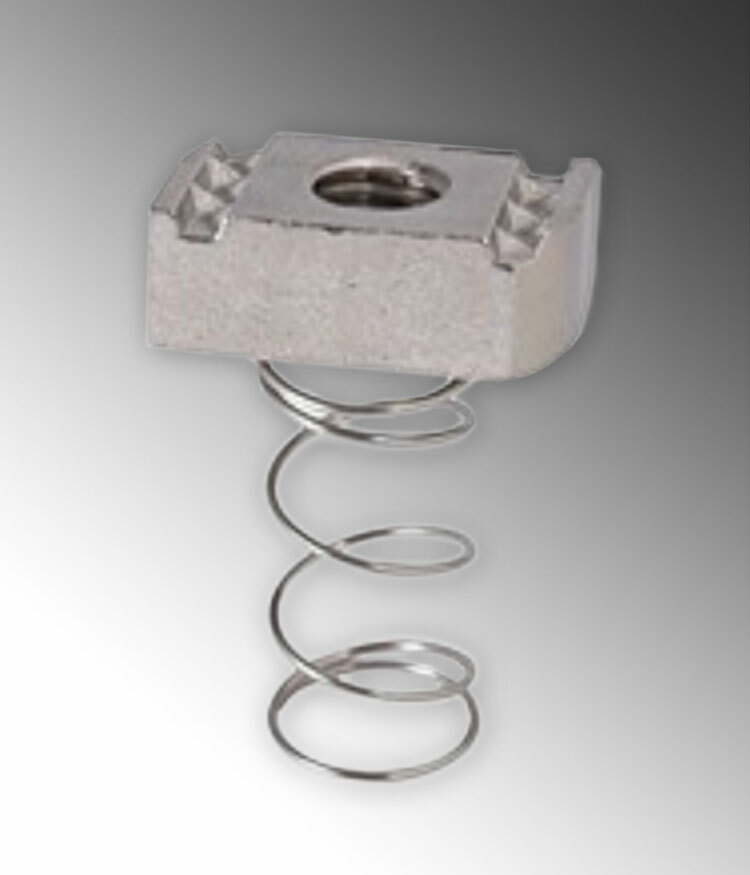 S60000CN31 Hex Channel Nut With Spring, 3/8-16 UNC Thread, #4, For Use With 1-5/8 in Standard Channel, 316L Stainless Steel