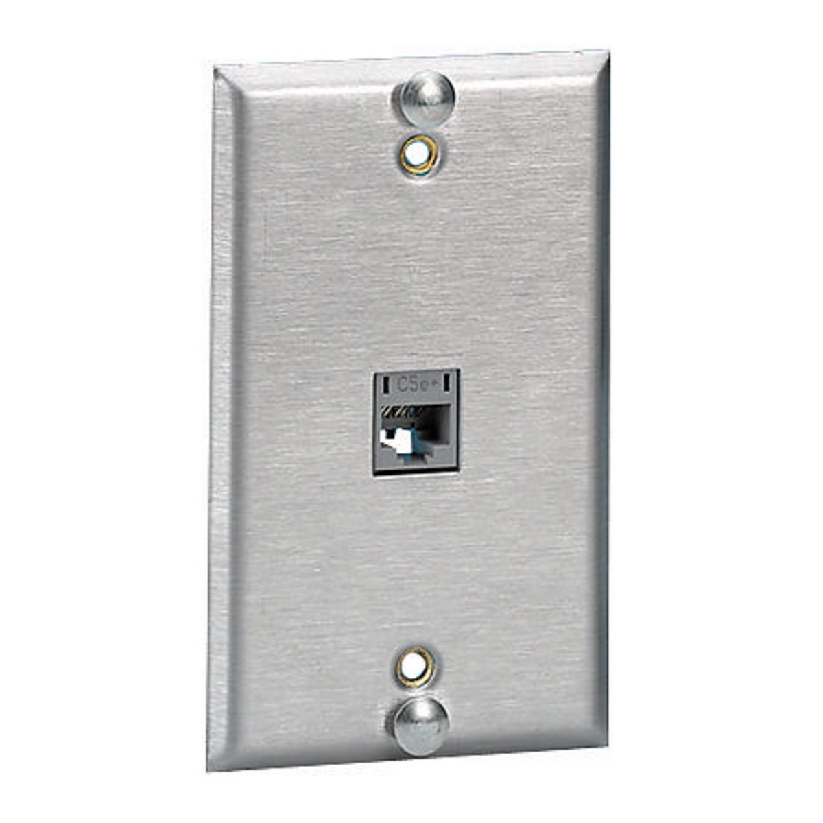 SP5EF 8-Position Standard 1-Port Phone Wallplate With Cat 5e Standard Flush Jack, 1 Gang, Composite/Stainless Steel, Box Mount