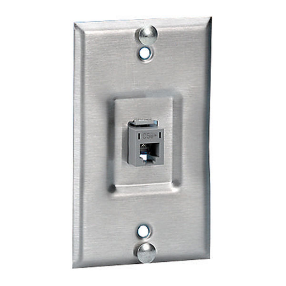 SP5ER 8-Position Standard 1-Port Phone Wallplate With Cat 5e Standard Recessed Jack, 1 Gang, Composite/Stainless Steel, Box Mount