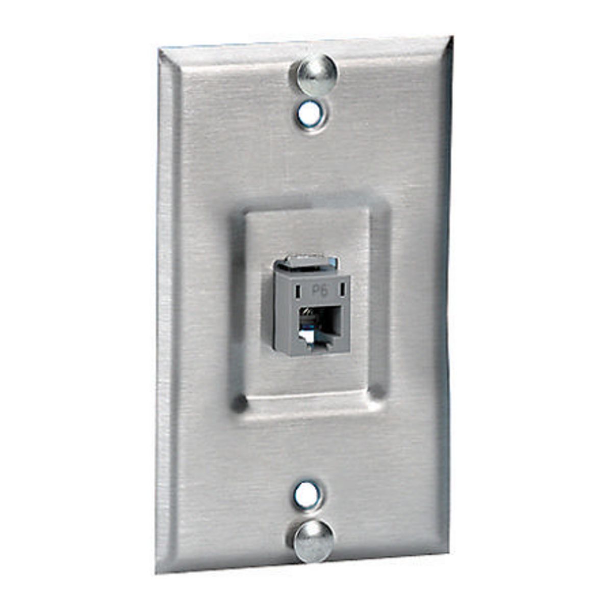 SP6R 8-Position Standard Phone Wallplate With Cat 6 Standard Recessed Jack, 1 Gangs, Composite/Stainless Steel, Box Mount