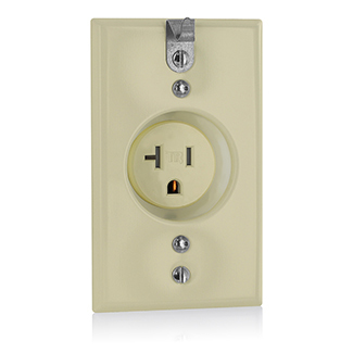 T5020-CHI Single Tamper Resistant Clock Hanger Straight Blade Receptacle, 125 V AC, 20 A, 2 Poles, 3 Wires, Ivory
