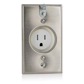 T5261-CH Tamper Resistant Straight Blade Clock Hanger Receptacle, 125 V AC, 15 A, 2 Poles, 3 Wires, White