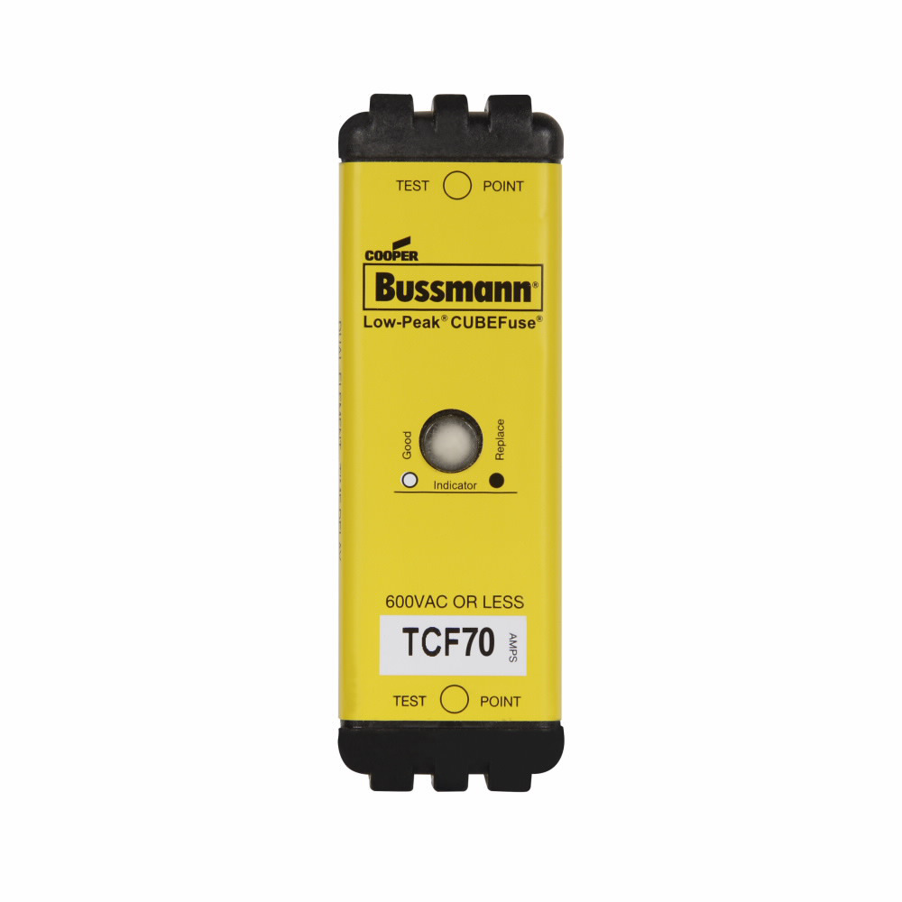 TCF70 Low-Peak CUBEFuse Current Limiting Inrush Current Withstand Time Delay Fuse, 70 A, 600 V AC/300 V DC, 100/300 kA Interrupt, Class: CF, Square Body