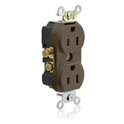 TCR15 Duplex Self-Grounding Tamper Resistant Straight Blade Receptacle, 125 V AC, 15 A, 2 Poles, 3 Wires, Brown