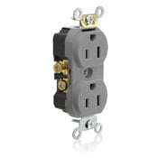 TCR15-GY Duplex Self-Grounding Tamper Resistant Straight Blade Receptacle, 125 V AC, 15 A, 2 Poles, 3 Wires, Gray