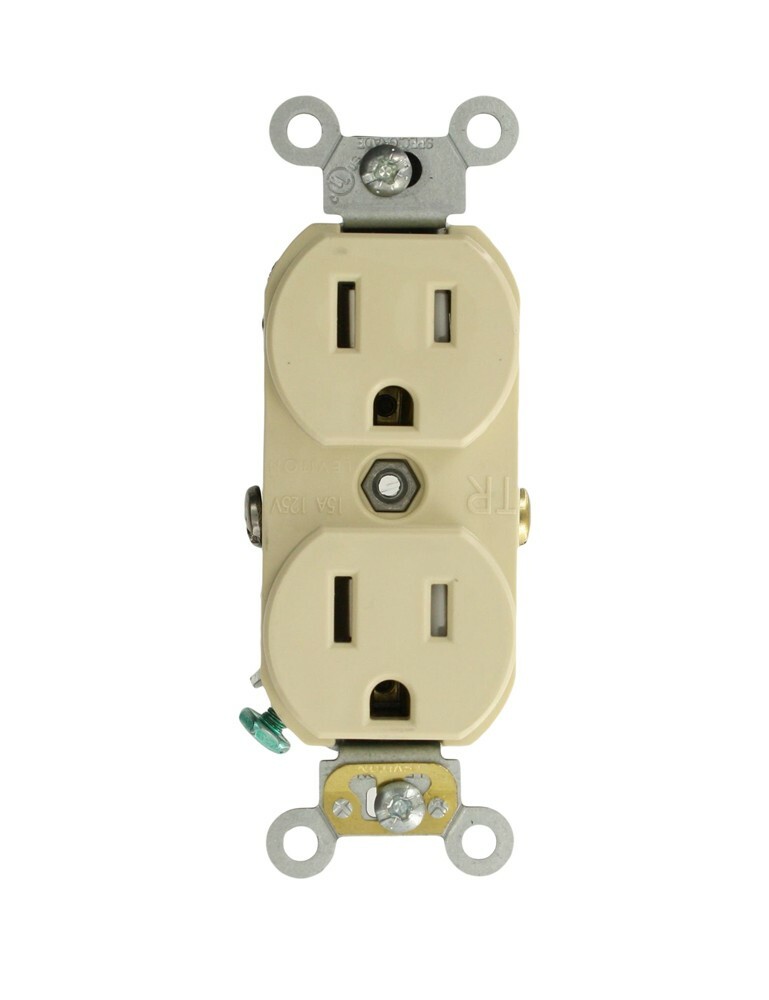 TCR15-I Duplex Self-Grounding Tamper Resistant Straight Blade Receptacle, 125 V AC, 15 A, 2 Poles, 3 Wires, Ivory