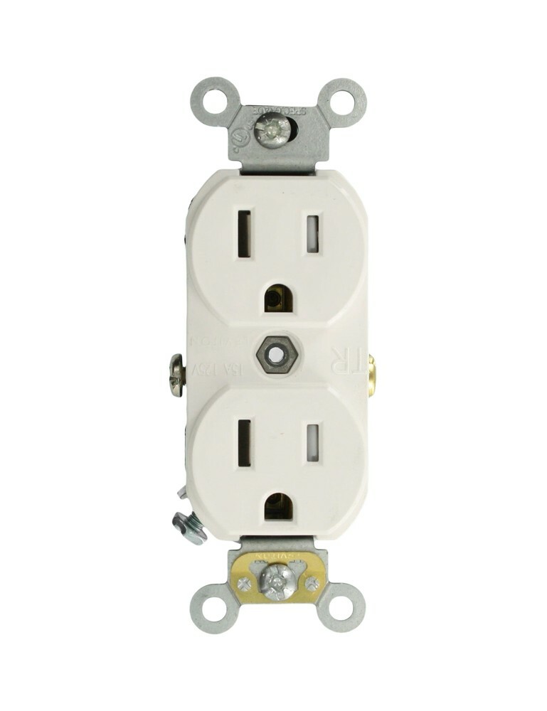 TCR15-W Duplex Self-Grounding Tamper Resistant Straight Blade Receptacle, 125 V AC, 15 A, 2 Poles, 3 Wires, White