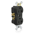 20A 125V  NEMA 5-20R 2P 3W Tamper-Resistant. Narrow Body Duplex Receptacle. Straight Blade. Commercial Grade. Self Grounding. Side Wired. Steel Strap - Black