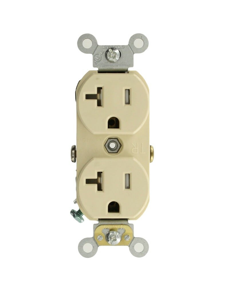TCR20-I Duplex Self-Grounding Tamper and Weather Resistant Straight Blade Receptacle, 125 V AC, 20 A, 2 Poles, 3 Wires, Ivory