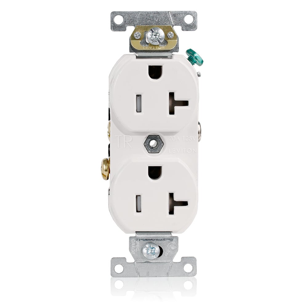 TCR20-W Duplex Self-Grounding Tamper and Weather Resistant Straight Blade Receptacle, 125 V AC, 20 A, 2 Poles, 3 Wires, White