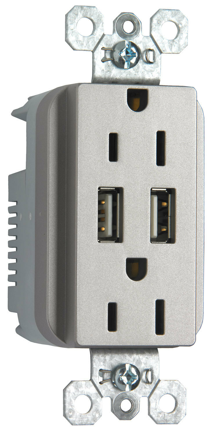 TM826USBNICC6 radiant 15 Amp USB Outlet, Nickel