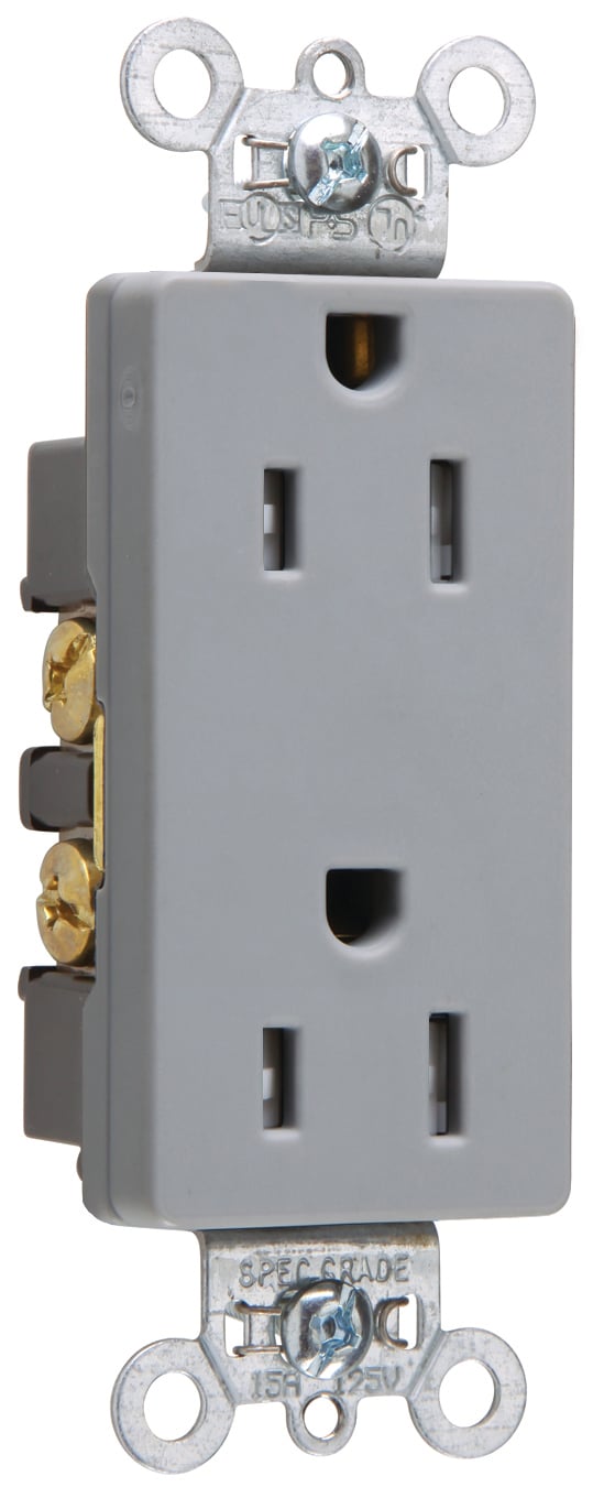 TR26242GRY 15 Amp 125V Spec-Grade Decorator Duplex Receptacle, Side Wire, Gray