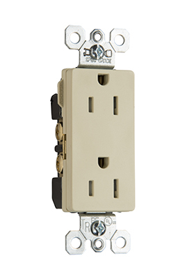 TR26242I 15 Amp 125V Spec-Grade Decorator Duplex Receptacle, Side Wire, Ivory