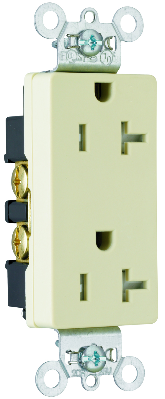 TR26342I 20 Amp 125V Spec-Grade Decorator Duplex Receptacle, Side Wire, Ivory