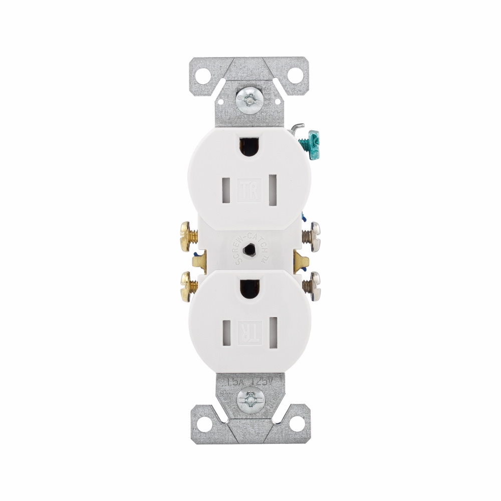 TR270W TR270 Duplex Tamper-Resistant Grounding Straight Blade Receptacle, 125 V AC, 15 A, 2 Poles, 3 Wires, White