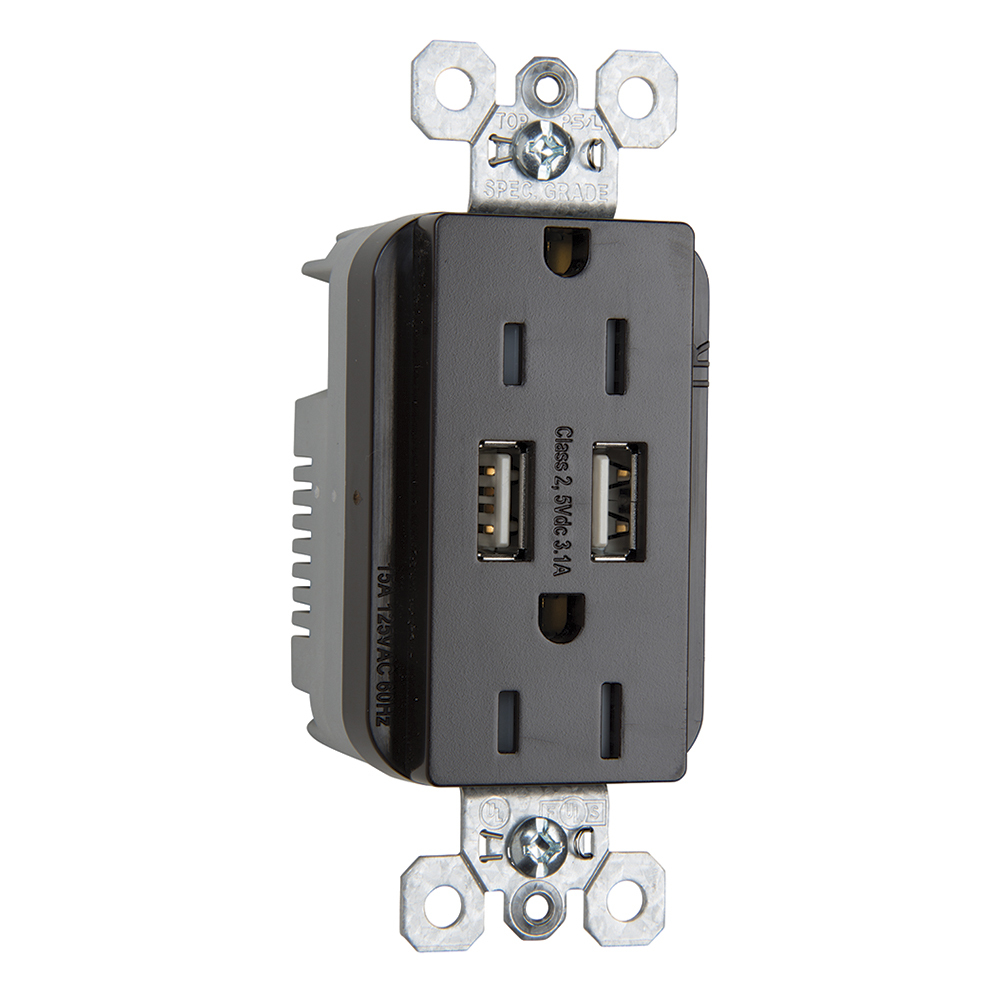 TR5262USB 15 Amp 125V Fed Spec-Grade USB Type A/A Outlet, Brown