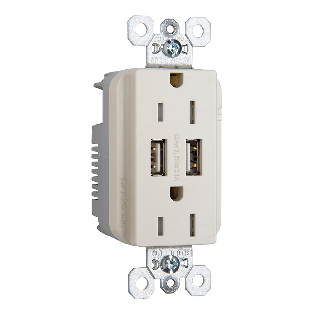 TR5262USBLA 15 Amp 125V Fed Spec-Grade USB Type A/A Outlet, Light Almond