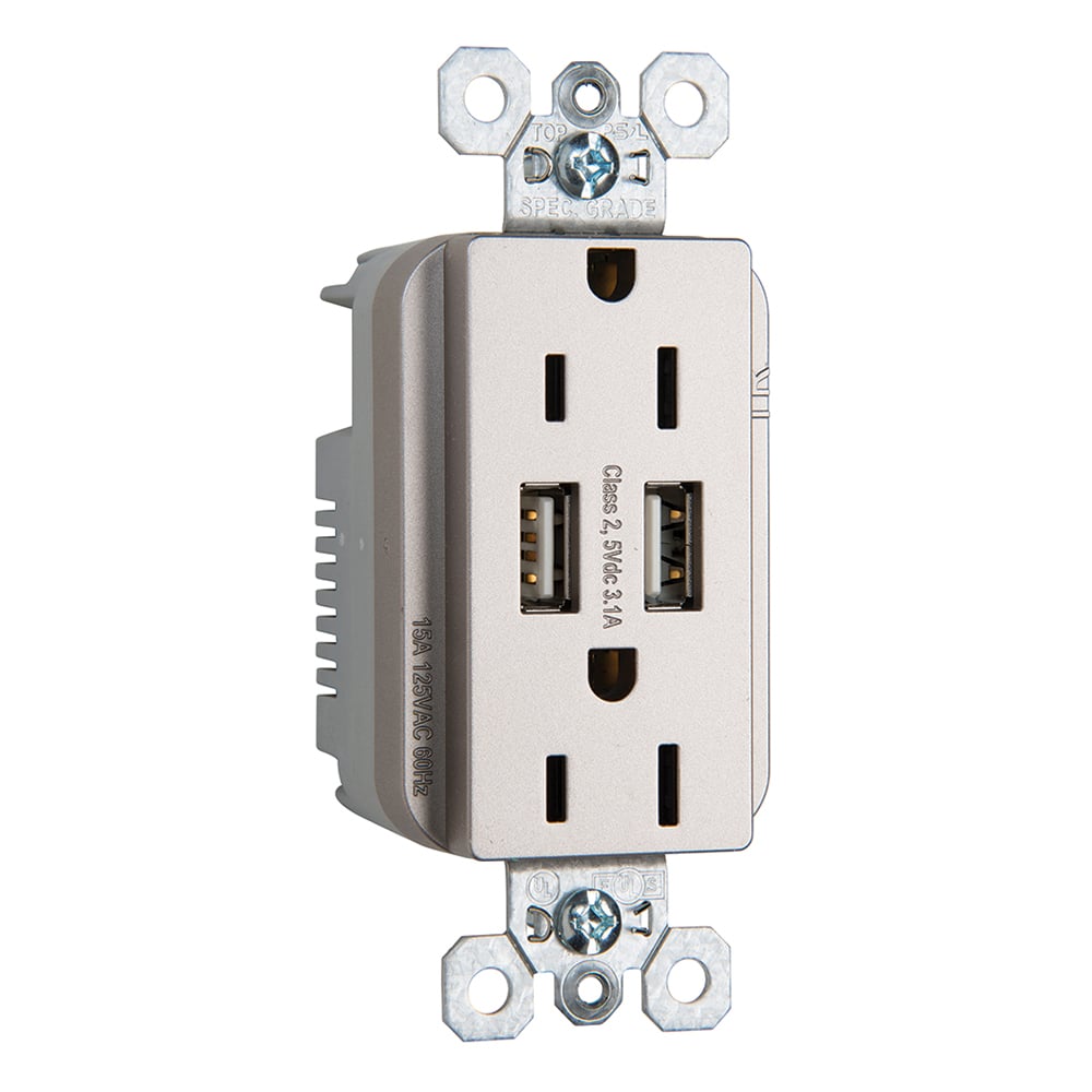 TR5262USBNI Fed Spec Grade USB Charger Duplex Receptacle, Nickel