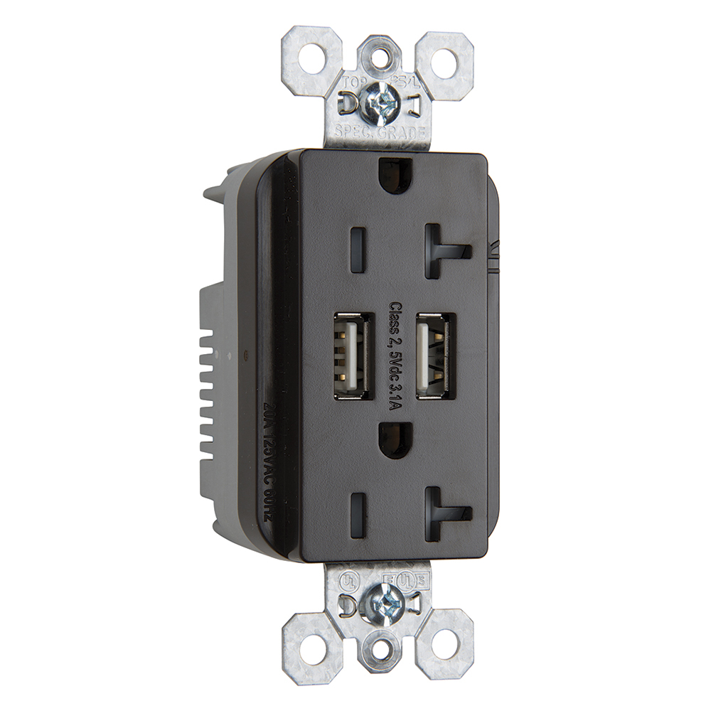 TR5362USB 20 Amp 125V Fed Spec-Grade USB Type A/A Outlet, Brown