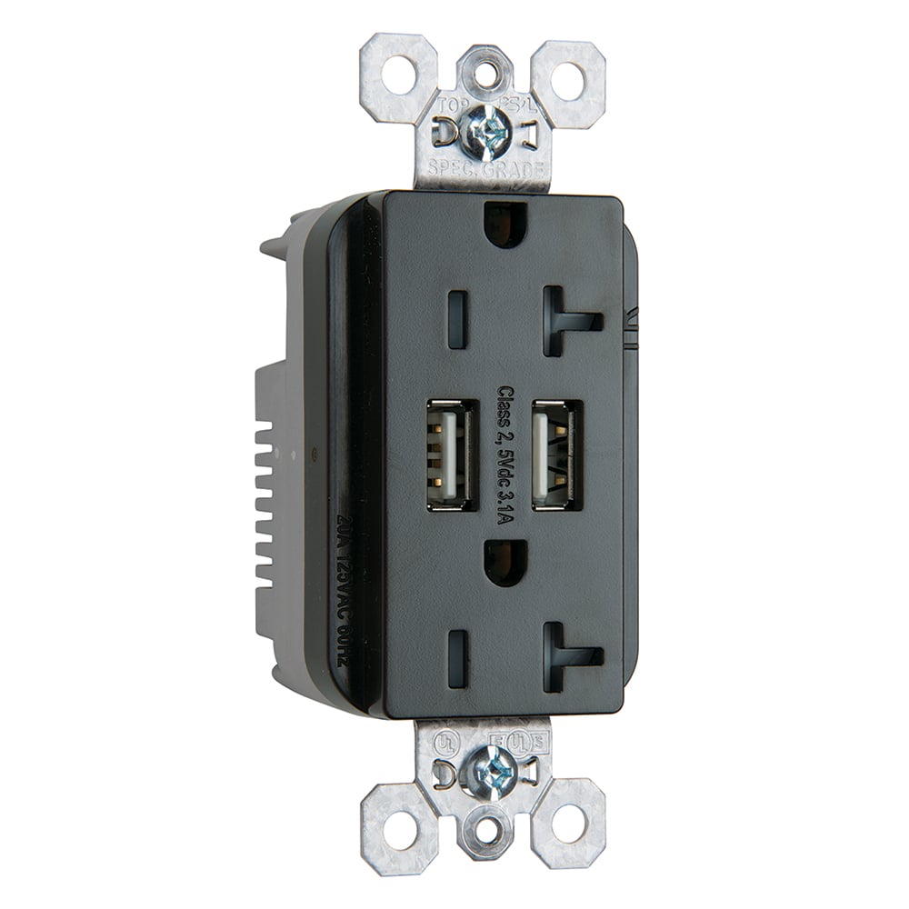 TR5362USBBK 20 Amp 125V Fed Spec-Grade USB Type A/A Outlet, Black