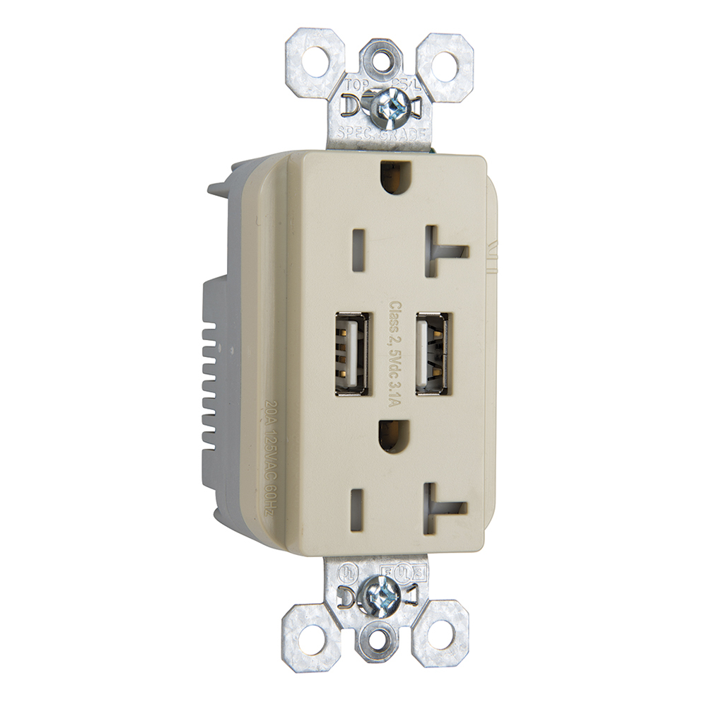 TR5362USBI 20 Amp 125V Fed Spec-Grade USB Type A/A Outlet, Ivory