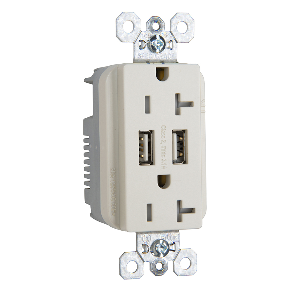 TR5362USBLA 20 Amp 125V Fed Spec-Grade USB Type A/A Outlet, Light Almond