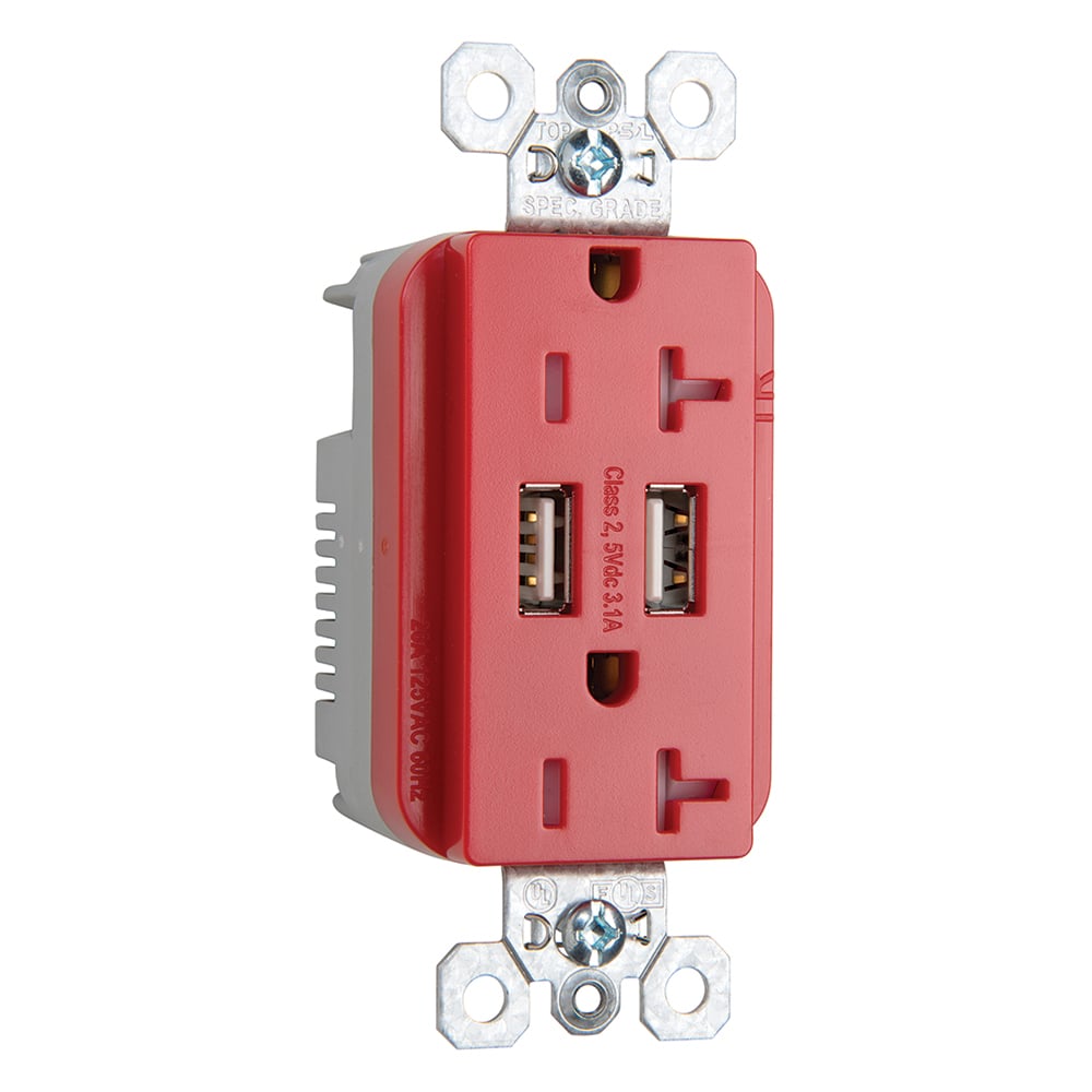 TR5362USBRED 20 Amp 125V Fed Spec-Grade USB Type A/A Outlet, Red